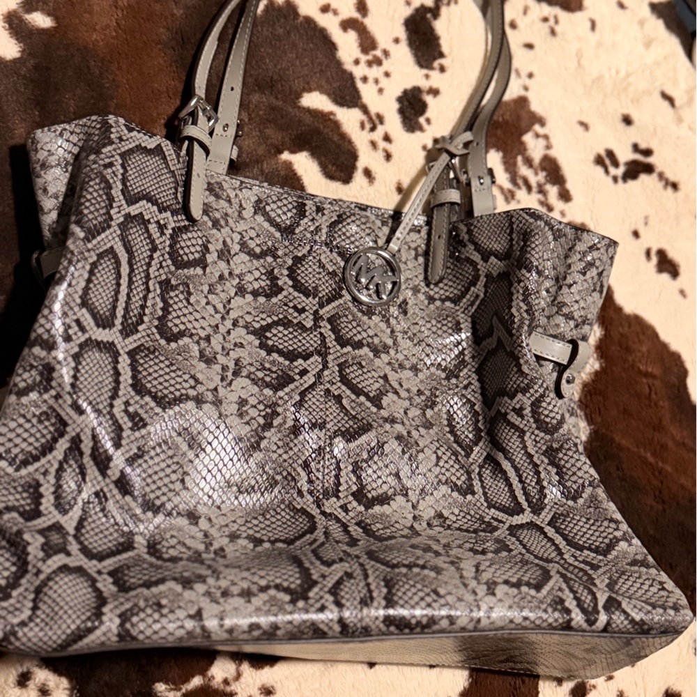 Michael Kors Gray Snake Print Shoulder Bag